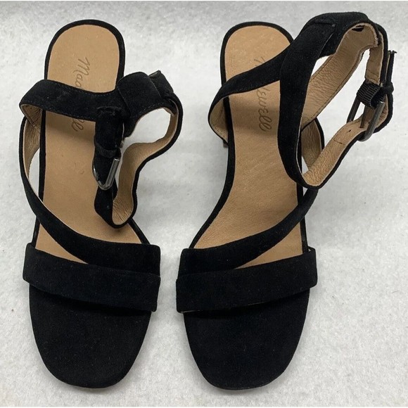 Madewell Sandal Shoes Womens Size 9 Strappy Black Suede Heels Party Church AE243 - Picture 5 of 15